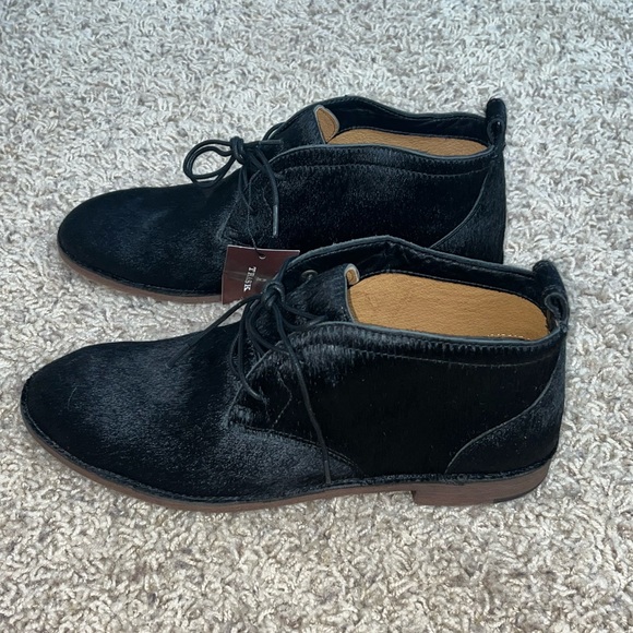 Booties Chukka Calf Hair Leather Classic Addy Black Lace Up - Picture 4 of 7